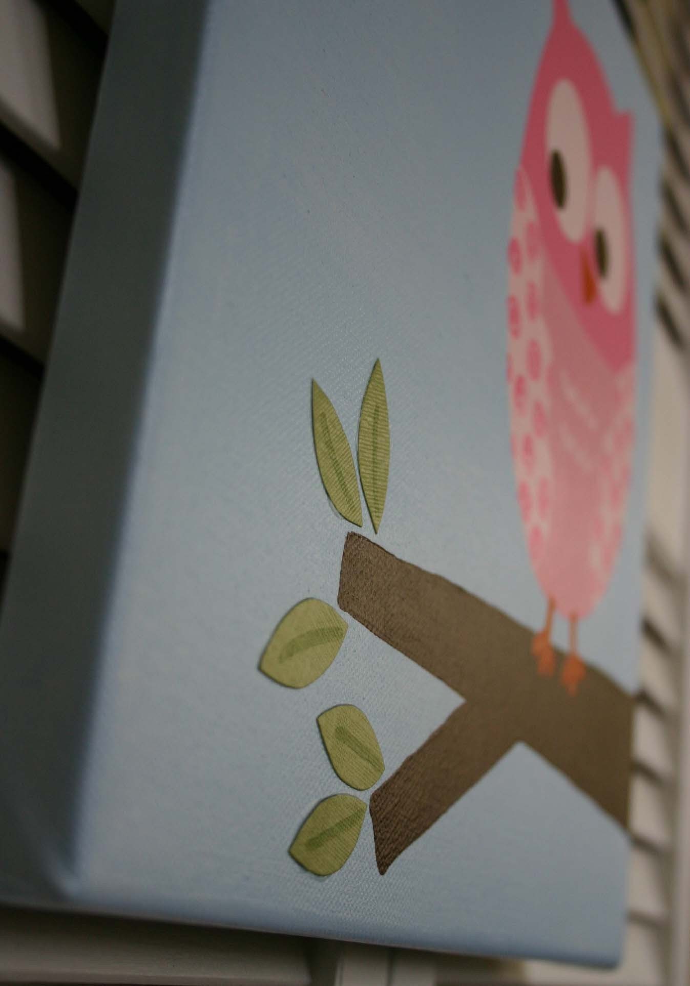 Affordable Original Painting Nursery Art, Kids Room - Penny's Pink Owl (12 x 12 Canvas)