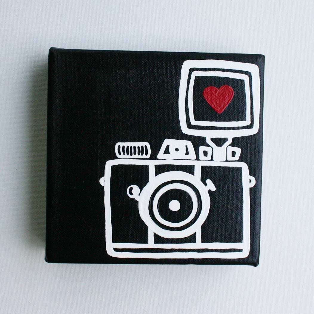 Camera, Lomography, Diana Mini, I heart photography - Affordable Original Painting, Wall Art, Home Decor (6 x 6 Canvas)