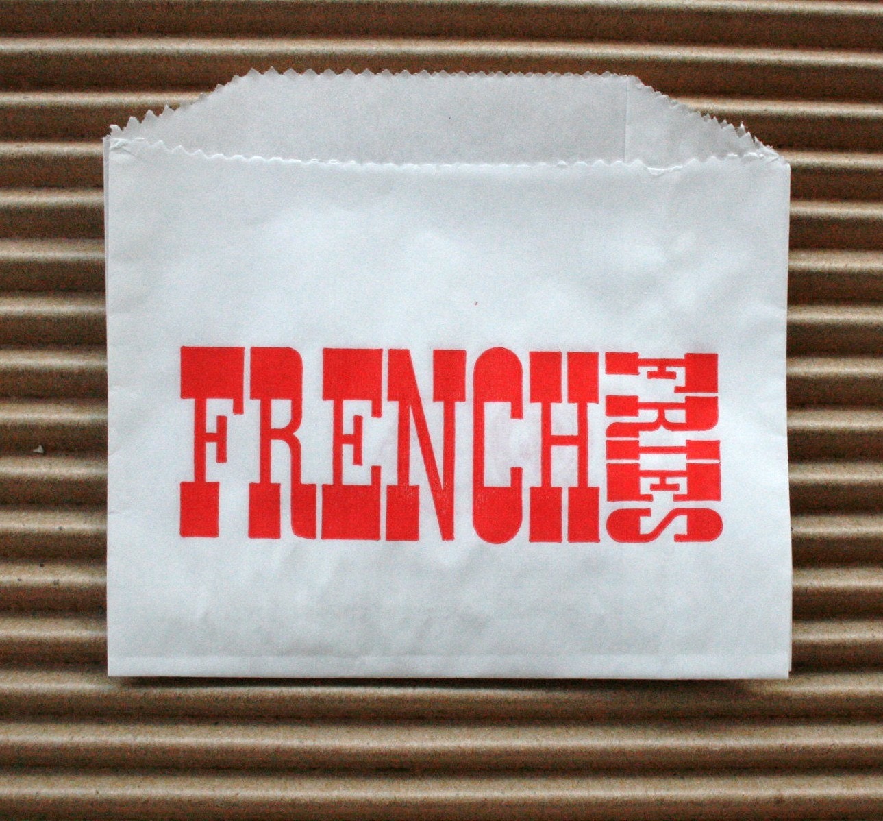 Vintage Style White French Fries Bags - White with Red - Flat Bags 4.5 x 3.5 Inches - set of 50