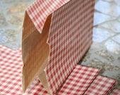 Set of 50 - Red Gingham Flat Bottom Paper Merchandise or Lunch Bags - 4.25 x 2.375 x 8.18 Inches - Gifts, Packaging, Retail