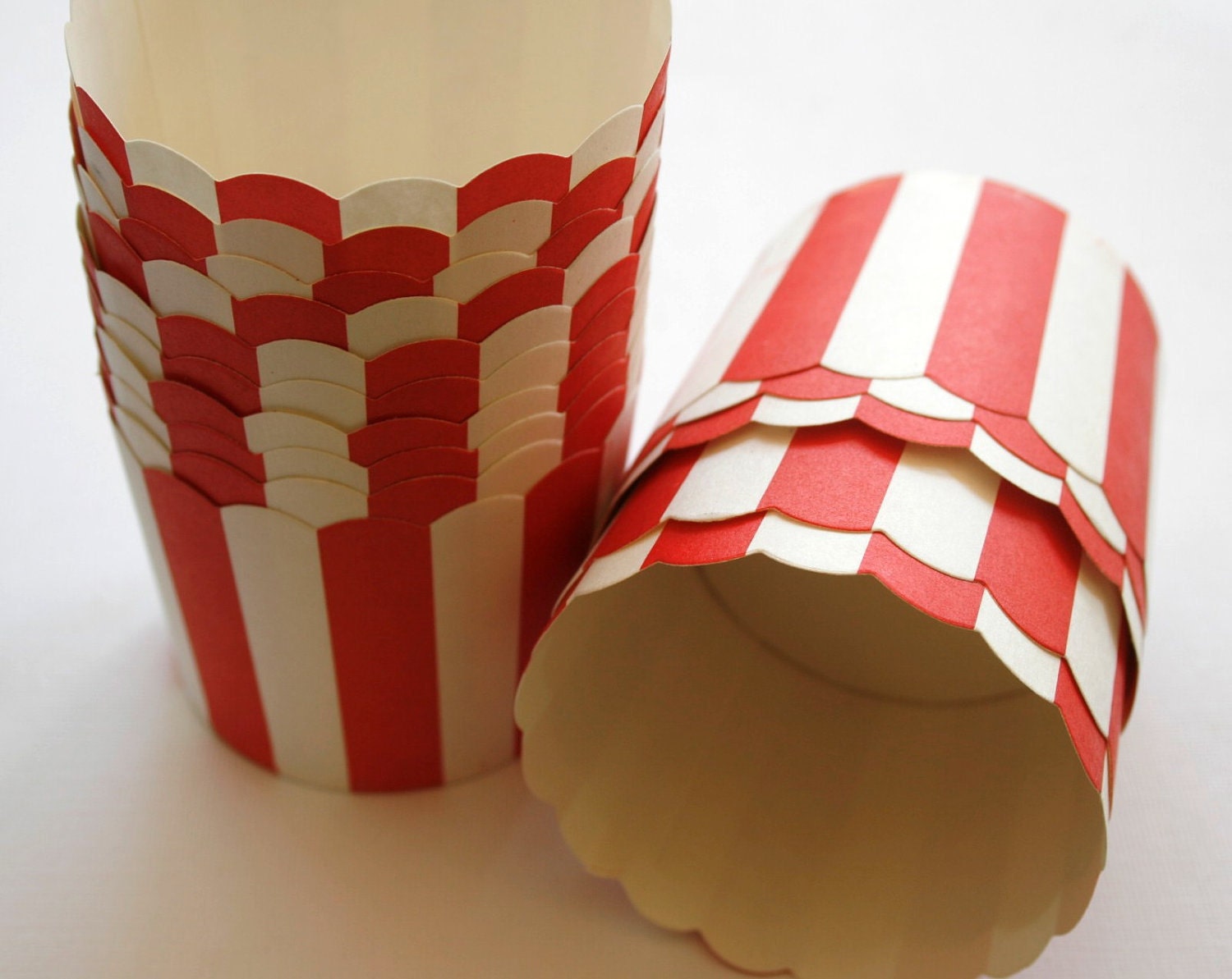 Red Stripe Nut or Portion Paper  Baking Cups with Scalloped Tops - set of 24