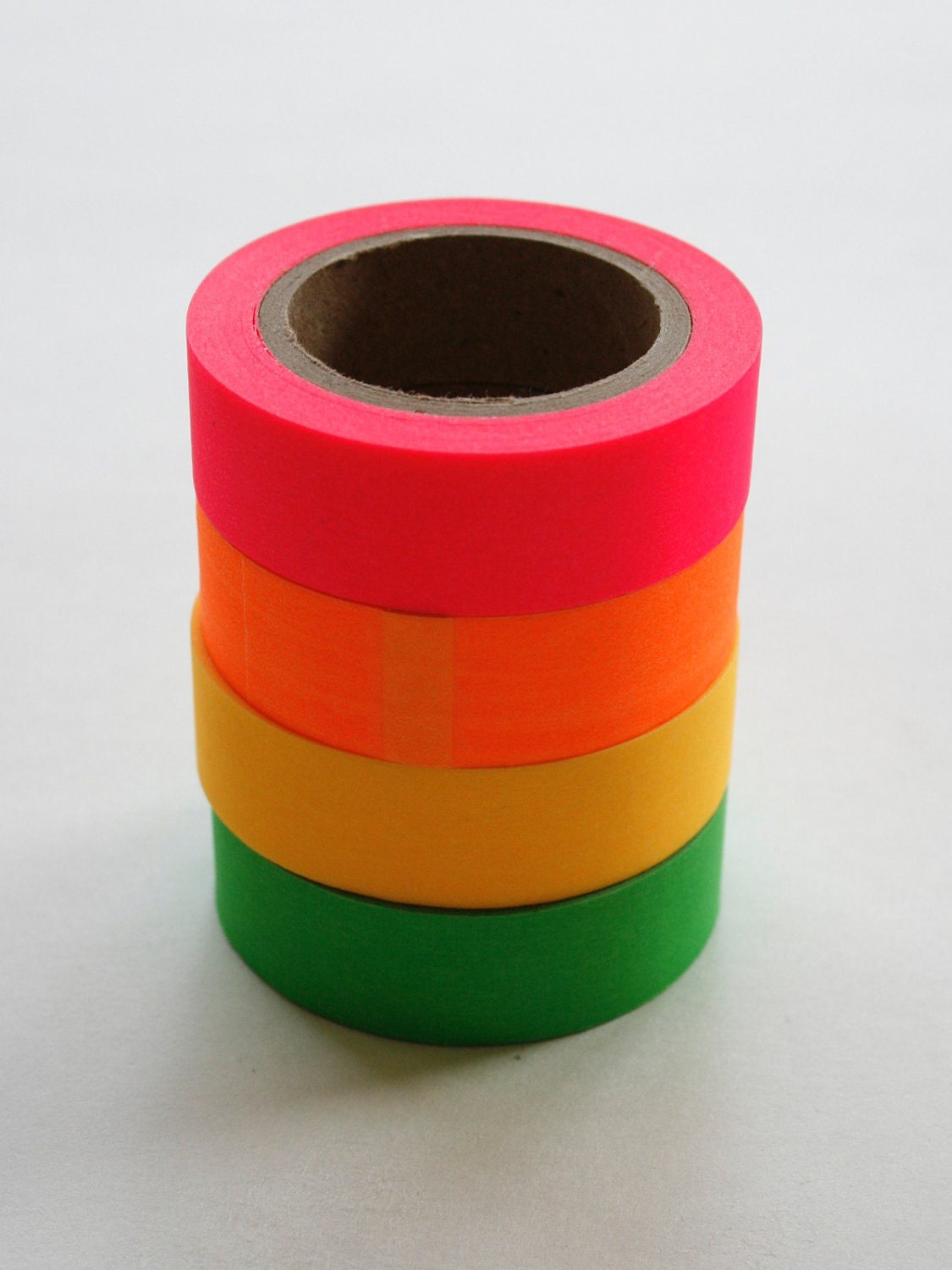Washi Tape Set - 15mm - Neon Combination Pink Orange Yellow Green - Four Rolls Washi Tape