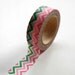 Washi Tape - 15mm - Multi Colored Pink Blossom Green Chevron Pattern - Deco Paper Tape No. 143