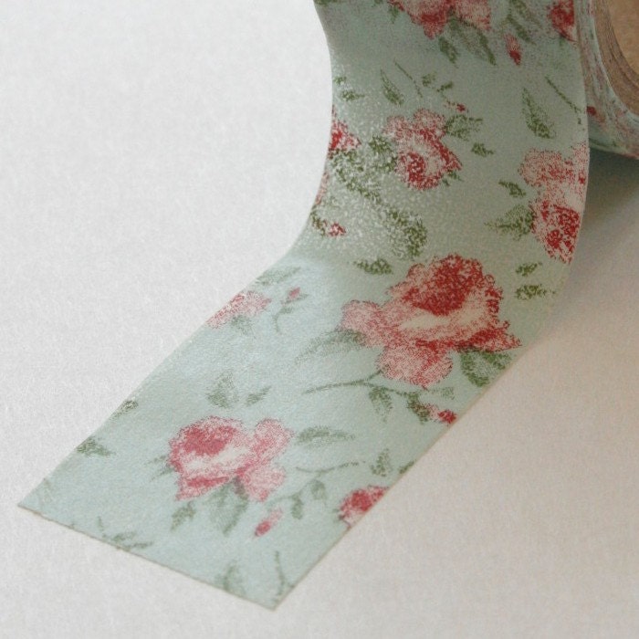 Washi Tape Set - 15mm - Combination CB - Vintage Style Floral and Plaid - Three Rolls Washi Tape
