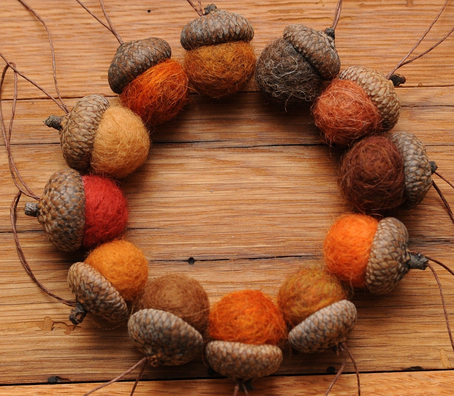 Orange Felted Wool Acorns Or Acorn Ornaments Set Of