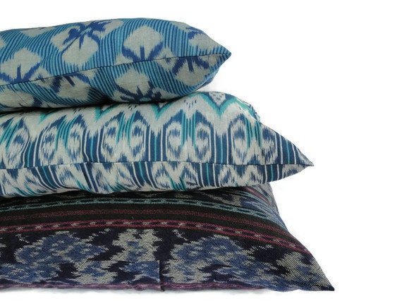 Ikat Pillow Set of 3, Blue, Turquoise
