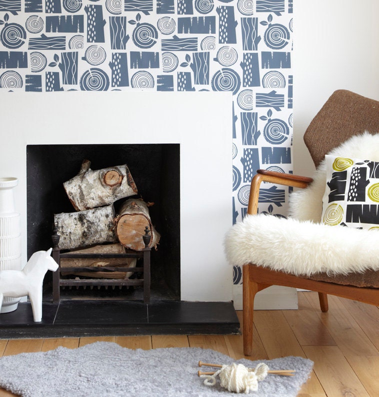 New colourway - Log pile cushion in charcoal on white linen