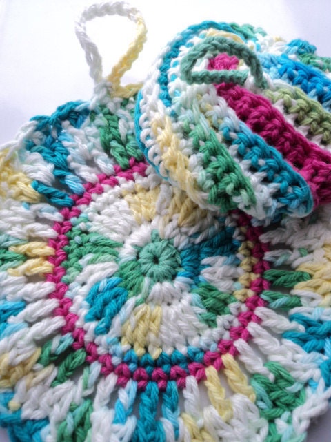 Tawashi Body Scrubbie Washcloths or Dishcloths made from Cotton Crochet 2 Piece Gift set
