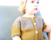 Hand Knitted Children Sweater - Inside-Out Olive Cardigan - super soft - seamless design - OOAK