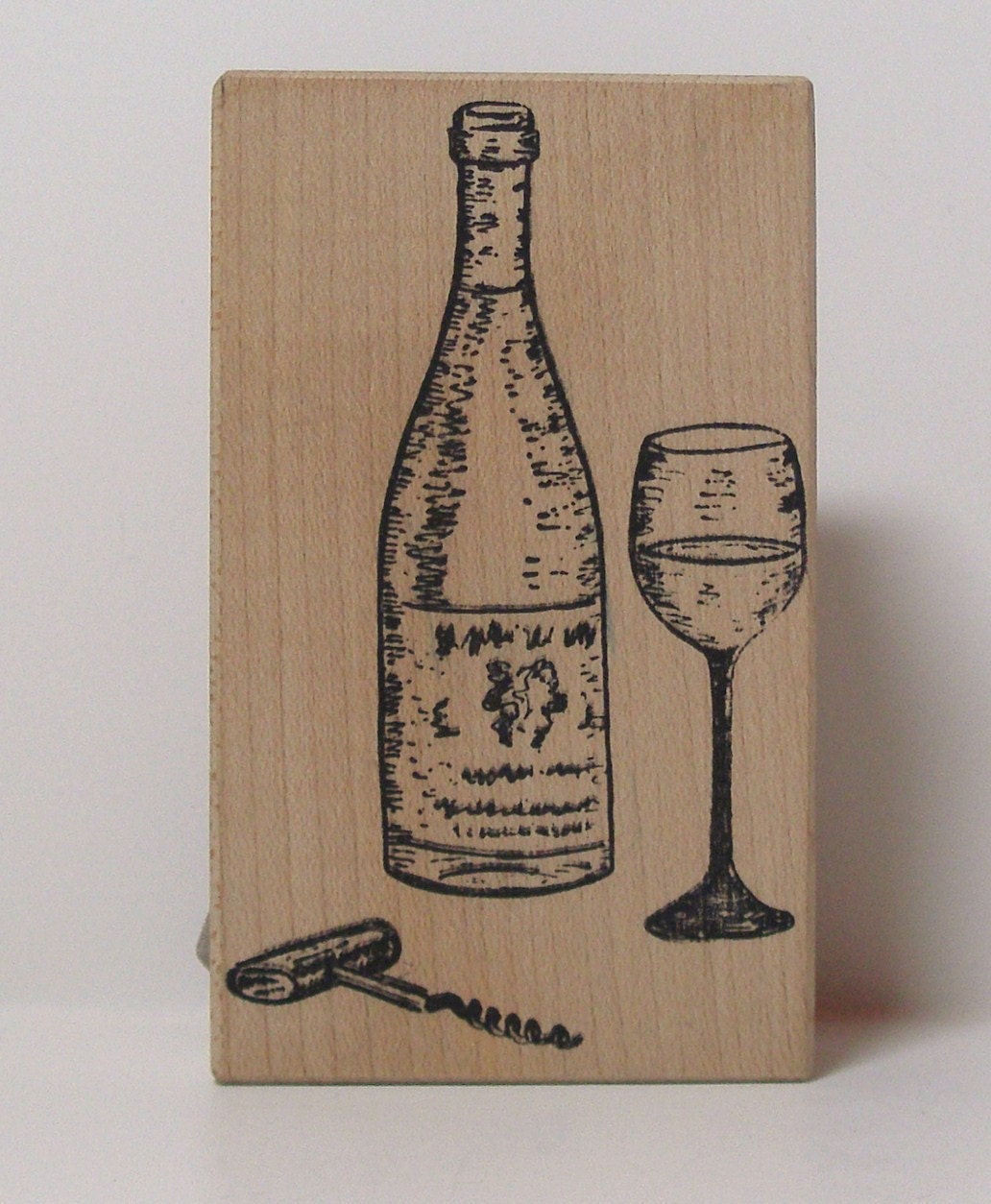 WINE Bottle Glass Corkscrew Rubber Stamp by PollysPlace on Etsy