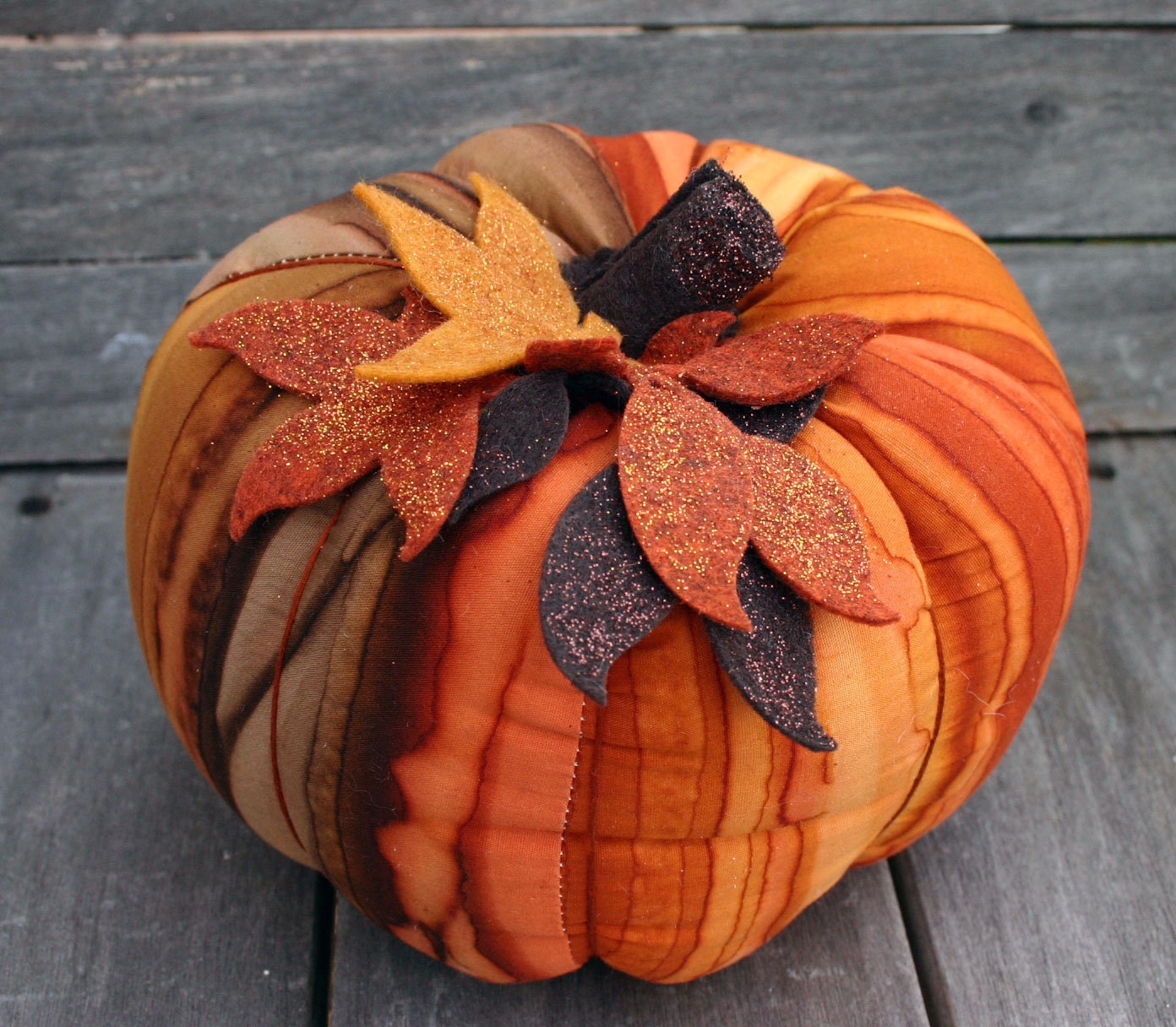 Autumn Orange Plush Pumpkin--Halloween, Thanksgiving, Fall Decor, Primitive, Folk Fall