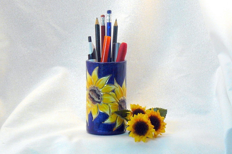 Ceramic Pencil Holder - Sunflower Pencil Holder