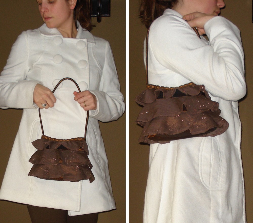 OOAK Flirty Skirt Purse in Bronze Taffeta
