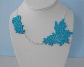 Turquoise Blue Lace and Crystal Necklace