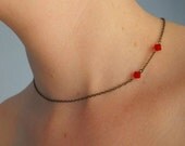 Vampire Bite Necklace Brass Chain with Red Crystals