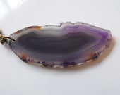 Purple Blue Agate Geode Necklace with Brass  Chain