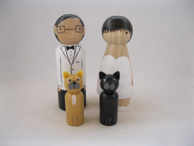 Personalized Peg Doll Wedding Cake topper with 2 pets