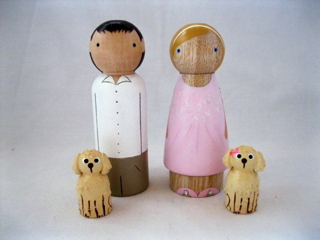 Personalized Peg Doll Wedding Cake topper with 2 pets