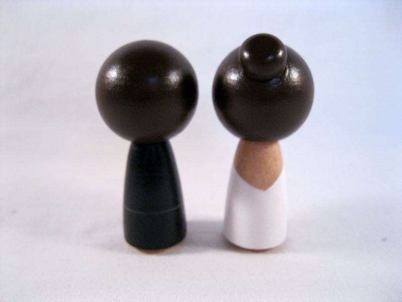Kokeshi Peg Doll Semi Custom Wedding Cake or Cupcake Tower Topper with Stand