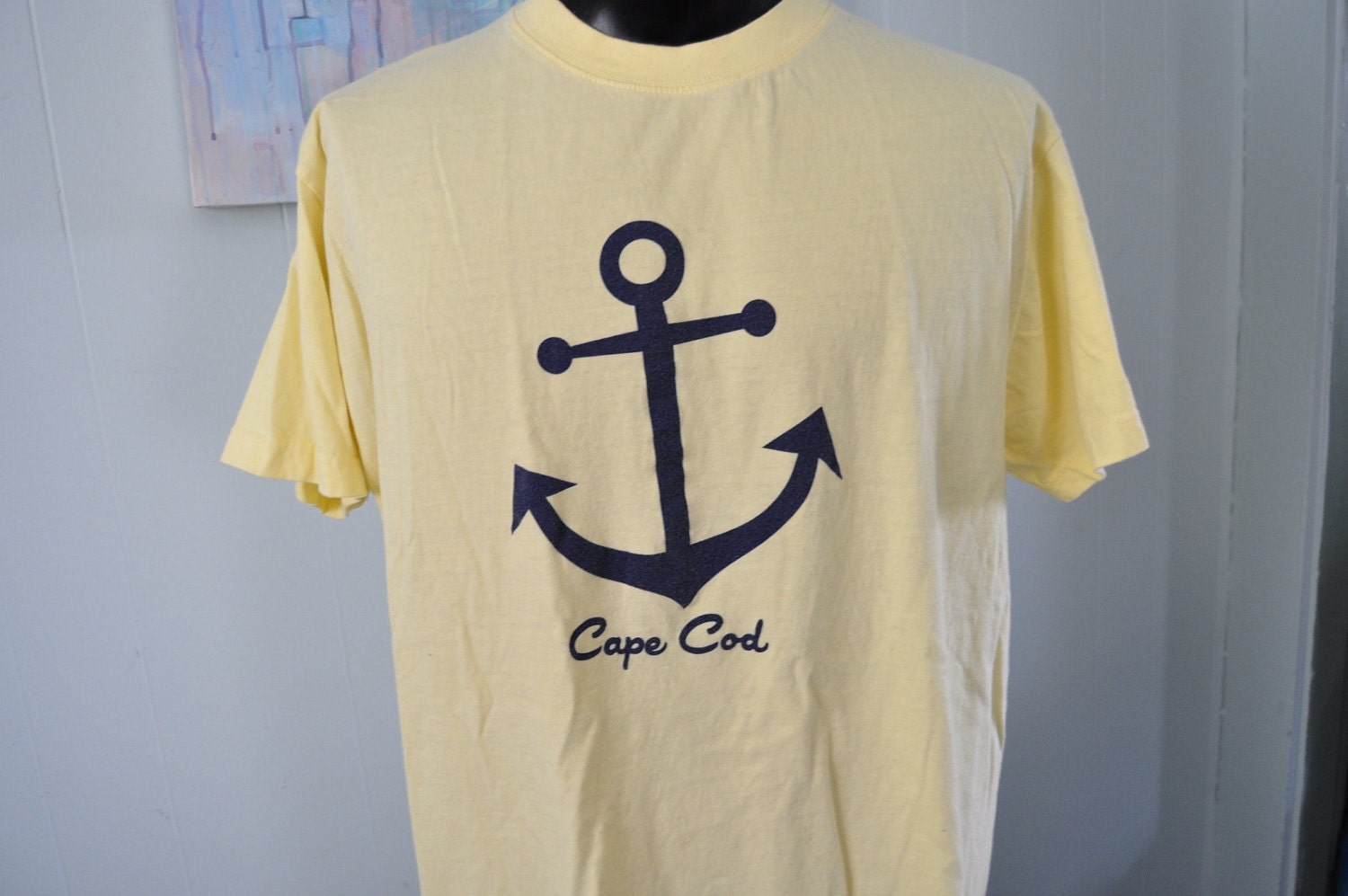 Beach Coverup Vintage Cape Cod Tee Anchor Nautical Sailing Tshirt Light Yellow XL Tall One Size Ladies