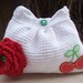 SALE White and Red With Cherries Crocheted Cotton Pleated Bag
