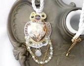 retro wedding necklace , silk and crystal , Heart Crystal necklace  , wedding  Necklace
