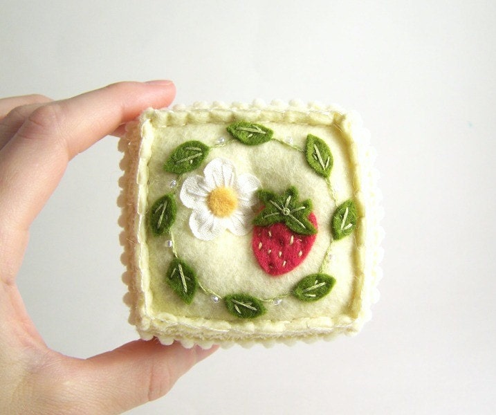 Embroidered Felt Summer Strawberry Pincushion