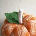 Orange Plaid Pumpkin Pincushion with Leaf