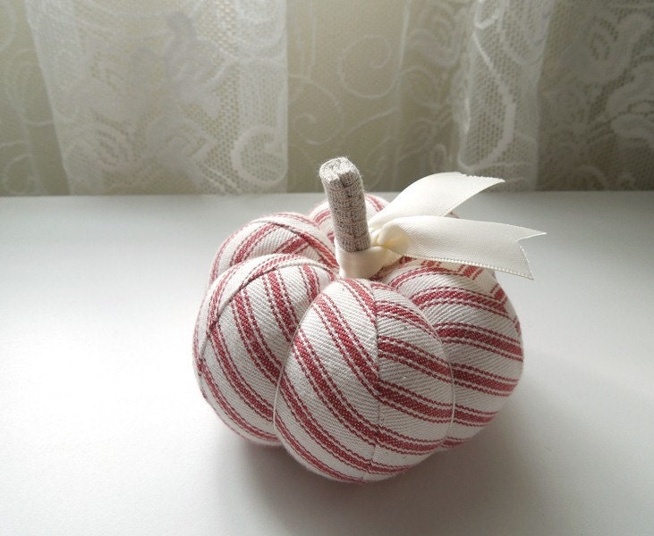Classic Red Ticking Pumpkin Pincushion