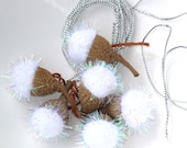 Gift bow White snow acorn pompom with silver wire/ ornament. Gift wrap supplies. - Daniblu