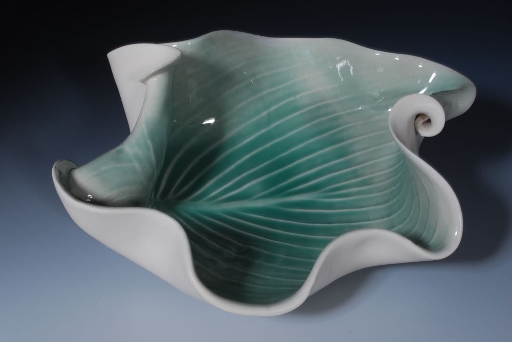 SALE Porcelain Pottery Green Bowl Modern Art  Home Decor Hosta Leaf Wedding Gift  Gift for Her