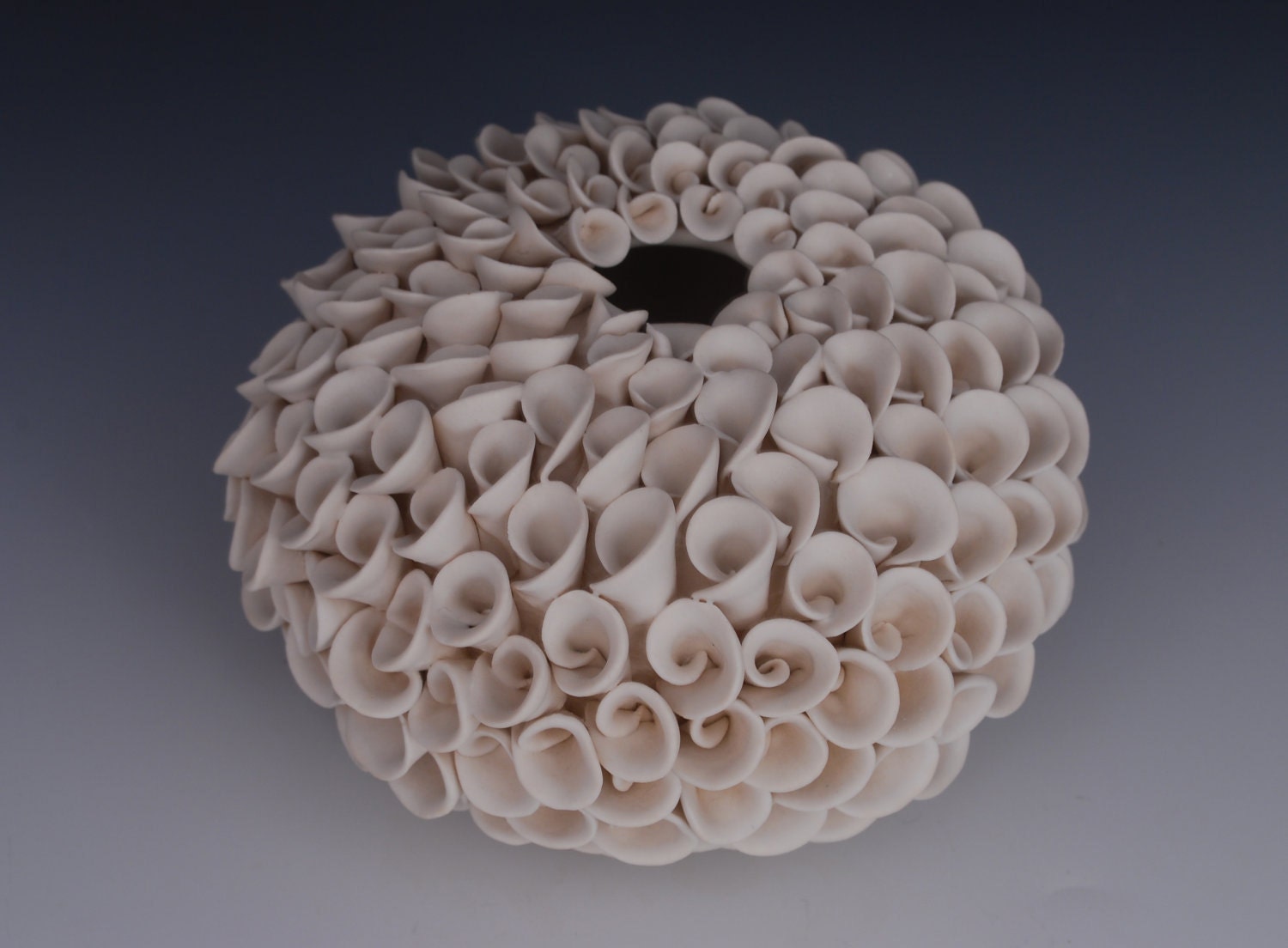 White Ceramic Art Vase - Decorative - Hydrangea - Flower - Texture - Sculpture - Contemporary - Modern