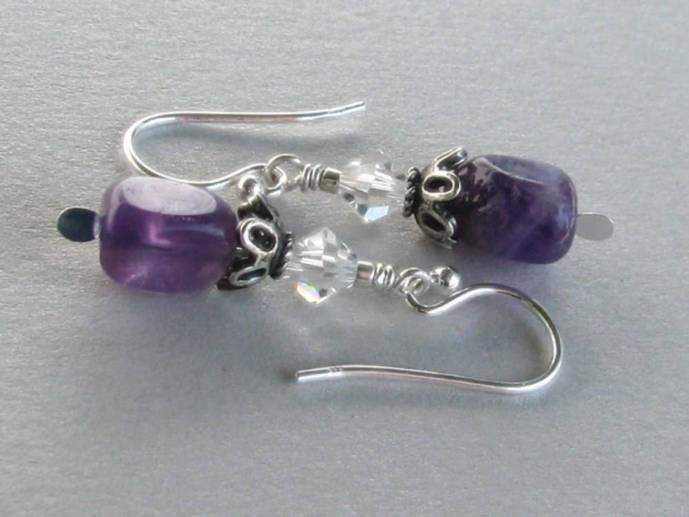 Amethyst and Crystal Sterling Silver Earrings