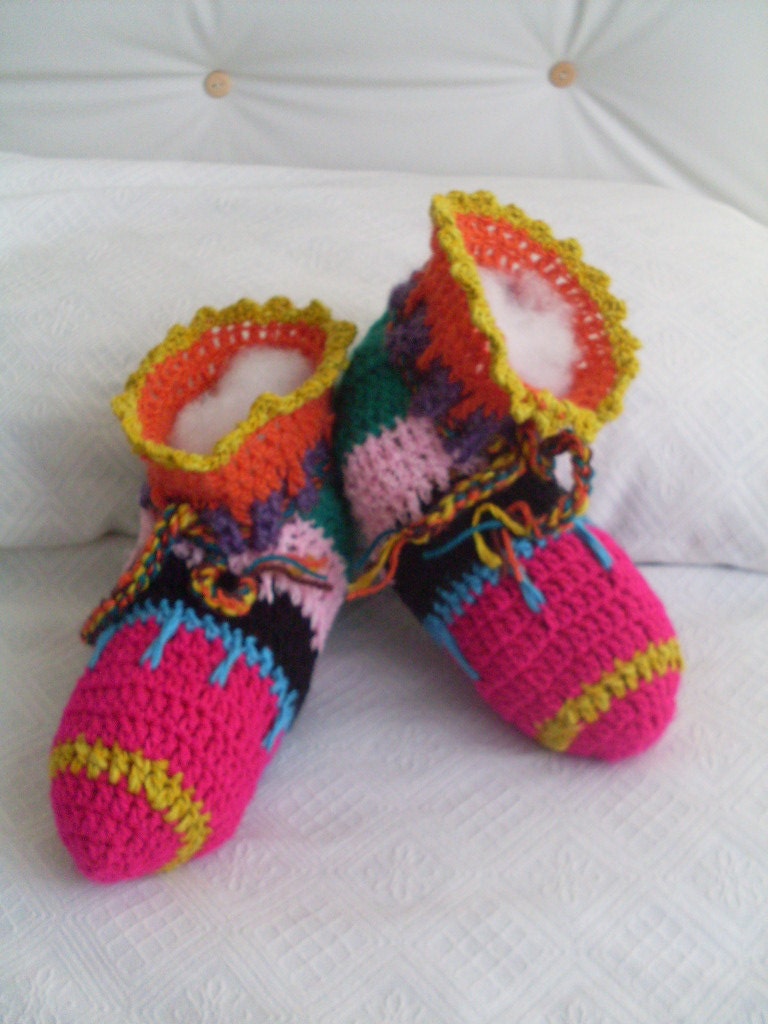 Free Shipping To USA -  Adult Womans Slipper Size 9-10 Handmade Freeform Crochet - Ready To Ship