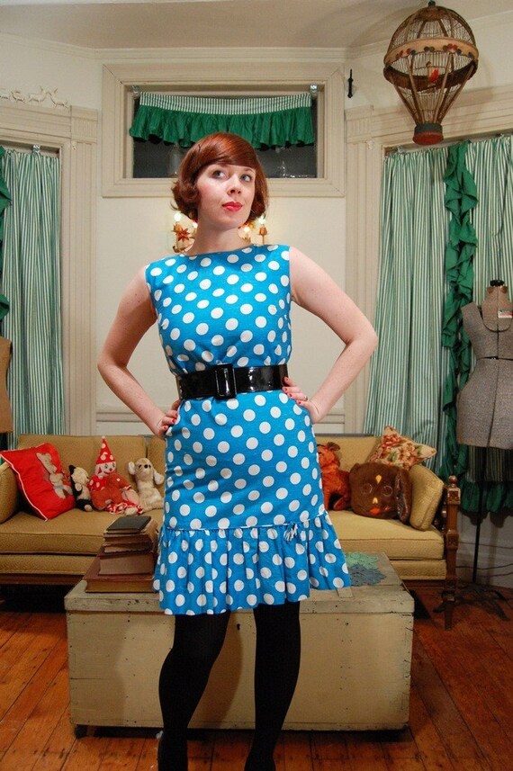 60's Polkadot Ruffle Dress, 36-36-38