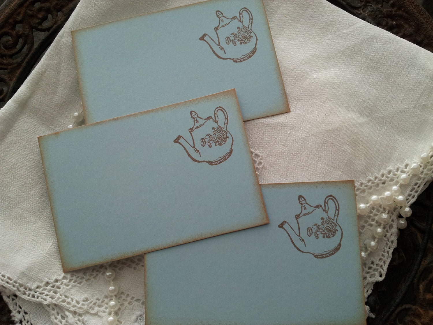 Tea Party Teapot Place Cards Food Buffet Label Tags Set of 10