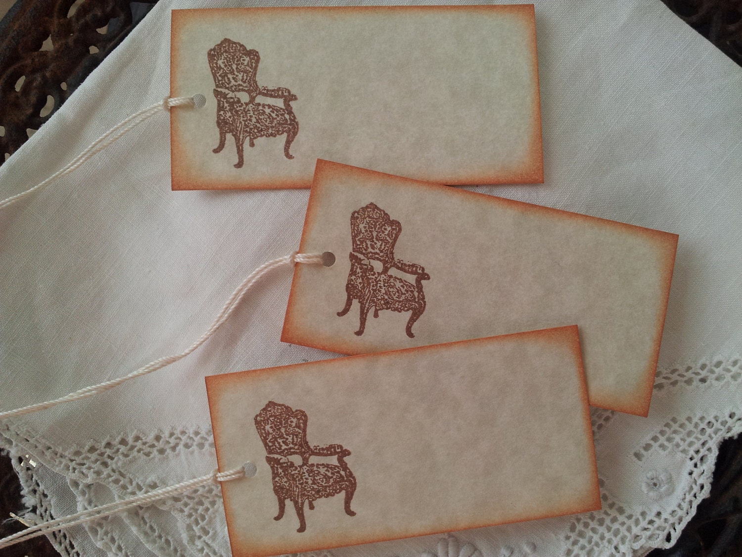 Wedding Event and Party Place Cards Food Buffet Label Tags Napkin Ties Set of 10