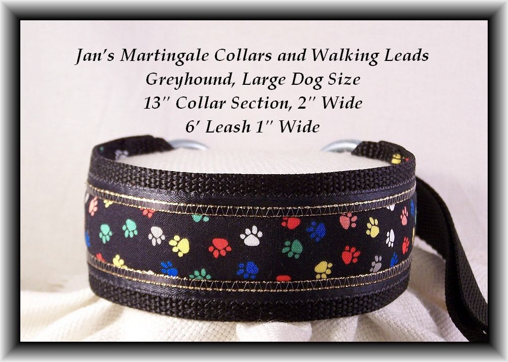 Martingale Dog Collar and Leash Combination , Greyhound, Large Dog Size, Black