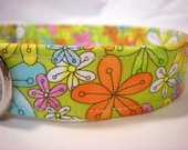 Dog Collar Custom Handmade Everlasting Green Orange Spring Flowers Fabric from PinkysPetGear on Etsy