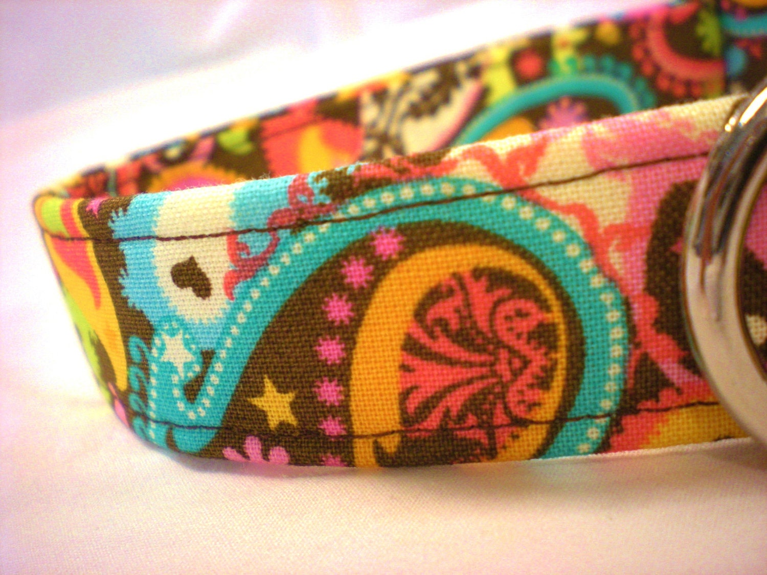 Dog Collar Custom Handmade Brown Orange Paisley Floral from PinkysPetGear on Etsy
