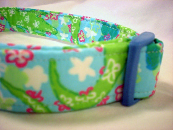 Lilly Pulitzer Green Blue Alligator Fabric  Dog Collar from PinkysPetGear on Etsy