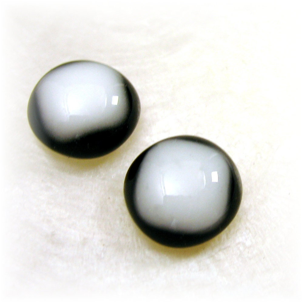 Black and White Harlequin Design Fused Glass Stud Earrings