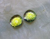 Stud Earrings in Neon Lemon Yellow Dichroic Glass Mermaid Tears