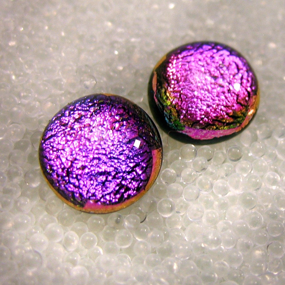 Tiny Sparkling Bright Neon Magenta Cha Cha Pink Fused Dichroic Glass Post Stud Earrings 10mm