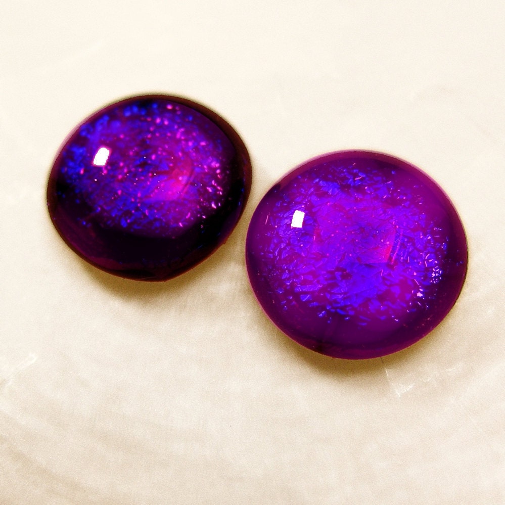 Sparkling Purple Dichroic Glass Fused Glass Stud Earrings Faux Gauges, 15mm