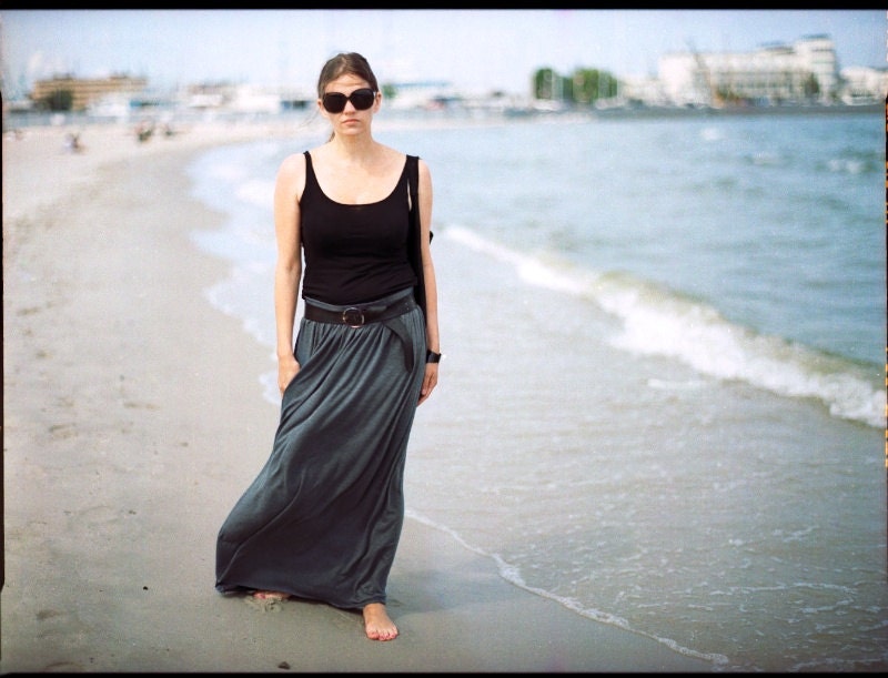 Gray stone maxi  skirt, everyday skirt