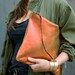 Oversized Leather Clutch Orange Mettalic 12 inch, every day clutch