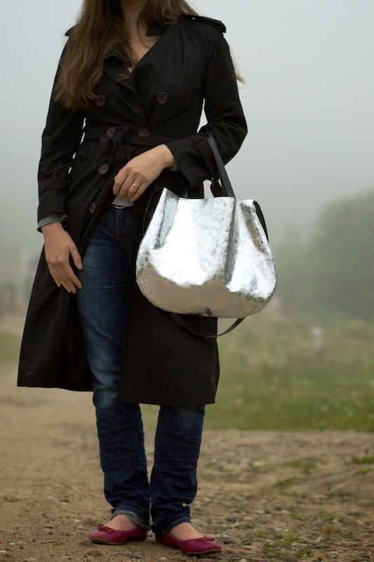 Items similar to Silver Leather Hobo Bag on Etsy