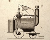Steam Locomotive Design Drawing Wall Art Print Steampunk