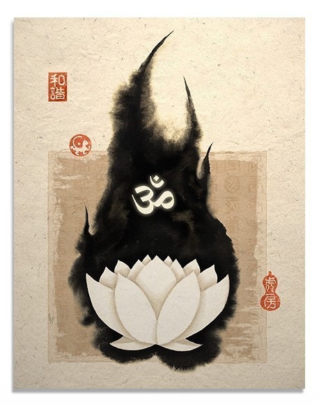 White Lotus and Om Symbol Art Print